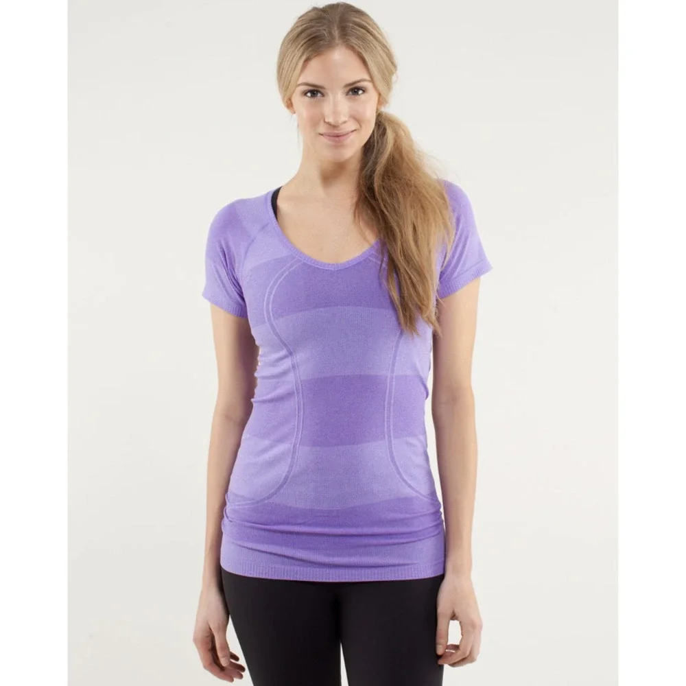 Lululemon Run Swiftly V Neck Short Sleeve Top Purple 8